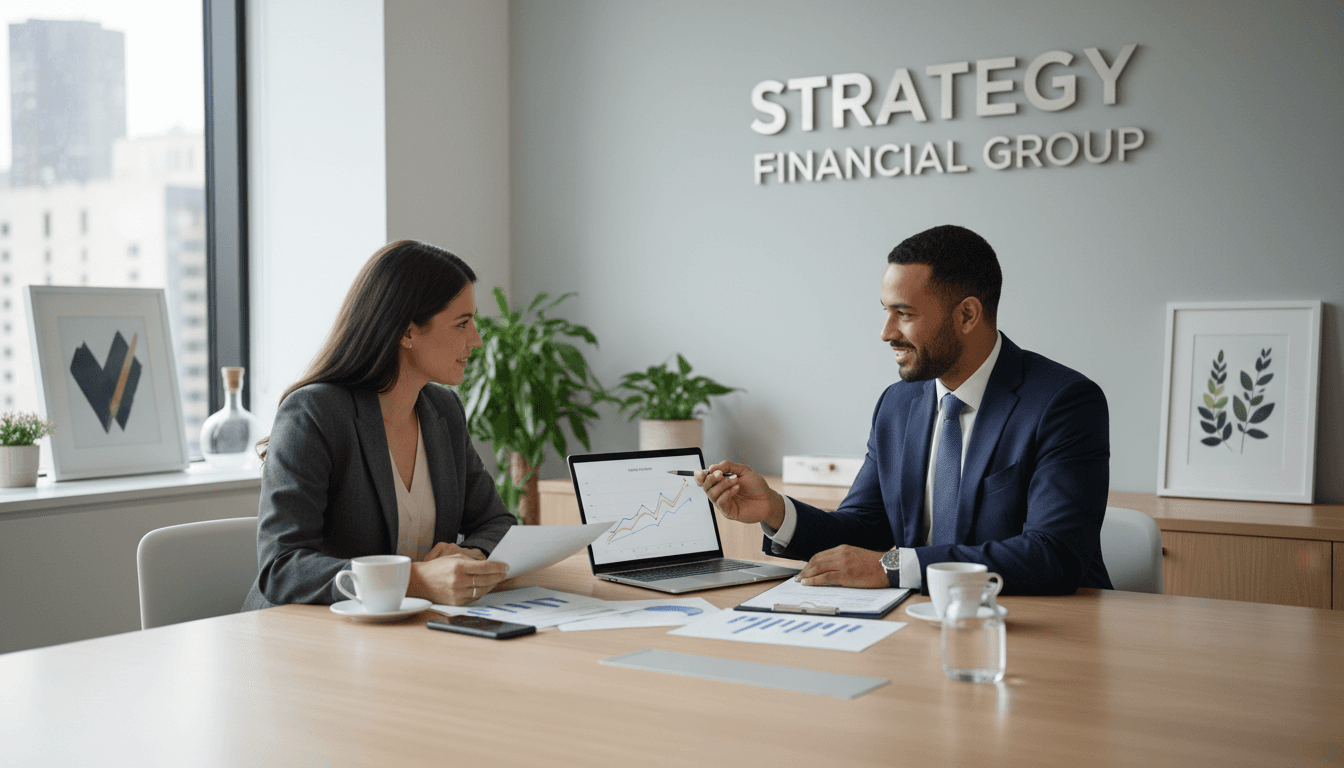 Financial advisor reviewing tax documents with client