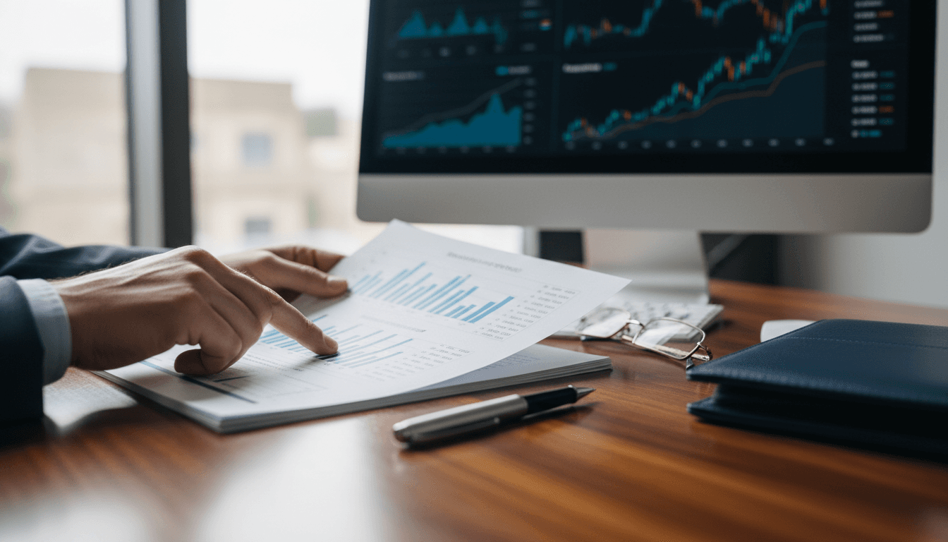 Financial advisor consulting with client over documents